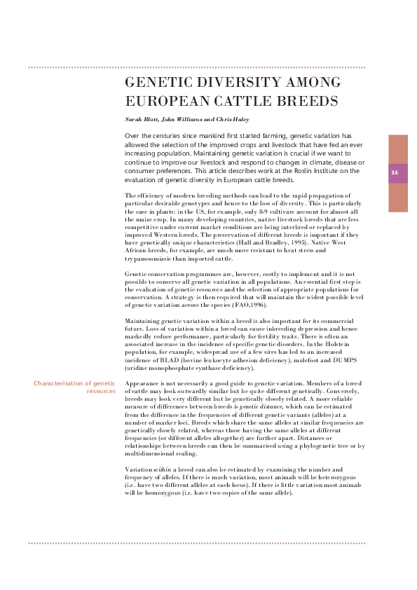 (PDF) Genetic diversity among european cattle breeds