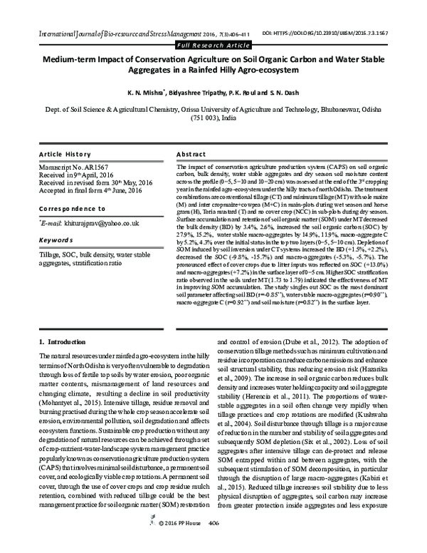 Medium-term Impact of Conservation Agriculture on Soil Organic Carbon ...