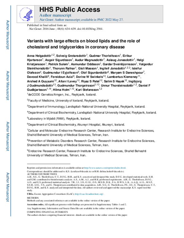 (PDF) Variants with large effects on blood lipids and the role of ...