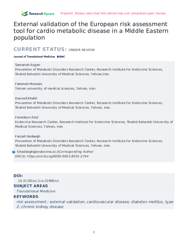 (PDF) External validation of the European risk assessment tool for ...