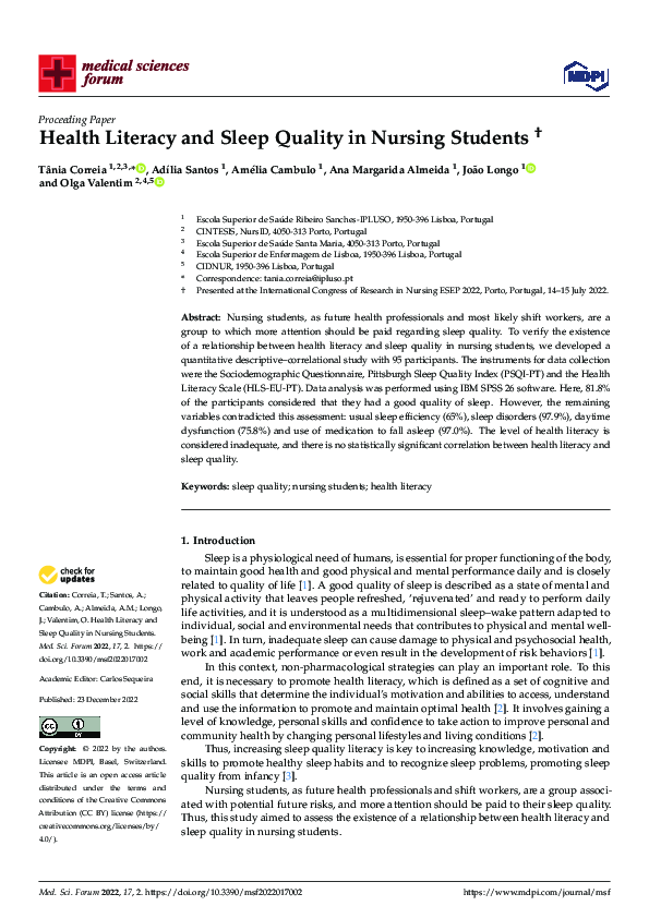 (PDF) Health Literacy and Sleep Quality in Nursing Students