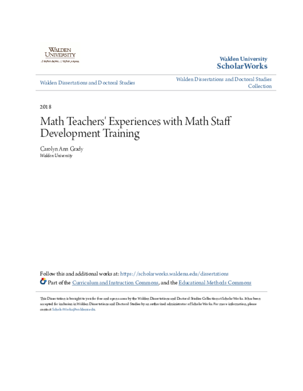 (PDF) Math Teachers' Experiences with Math Staff Development Training