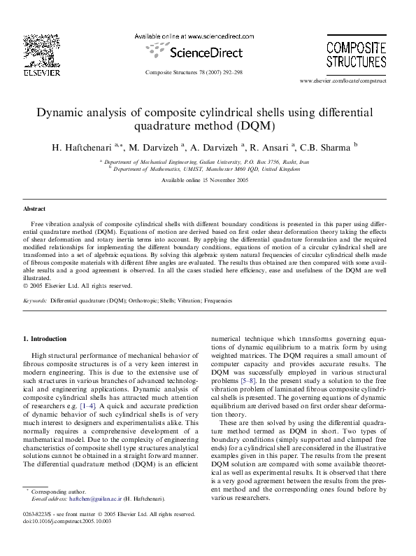 (PDF) Dynamic analysis of composite cylindrical shells using ...