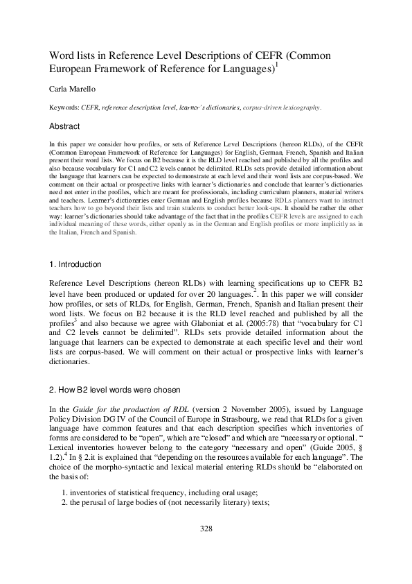 (PDF) Word lists in Reference Level Descriptions of CEFR (Common ...
