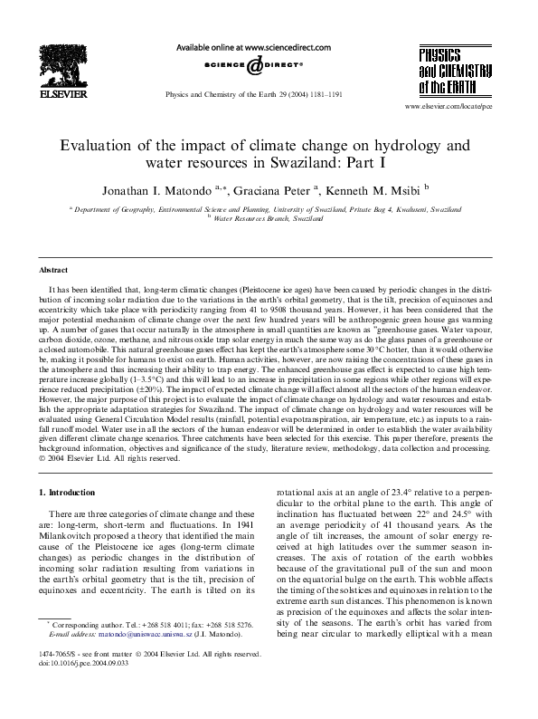 (PDF) Evaluation of the impact of climate change on hydrology and water ...