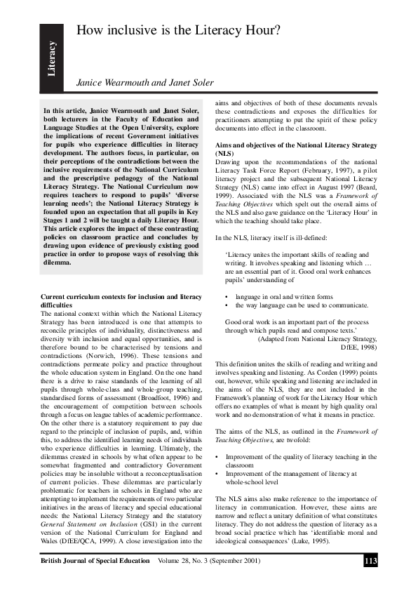 (PDF) How inclusive is the Literacy Hour?