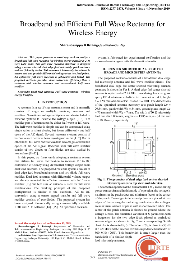 (PDF) Broadband and Efficient Full Wave Rectenna for Wireless Energy