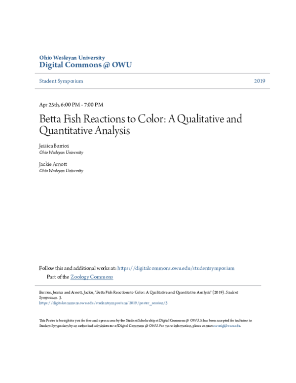 (PDF) Betta Fish Reactions to Color: A Qualitative and Quantitative ...