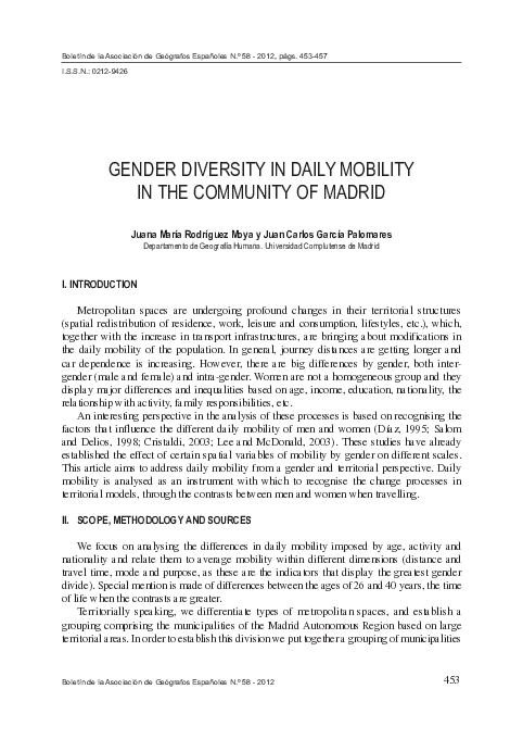 (PDF) Gender Diversity in Daily Mobility in the Community of Madrid