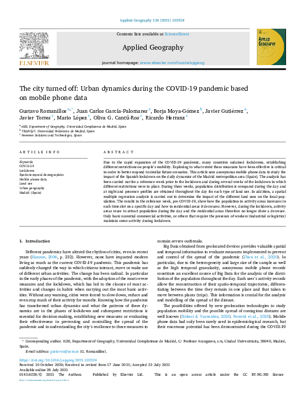 (PDF) The city turned off: Urban dynamics during the COVID-19 pandemic ...