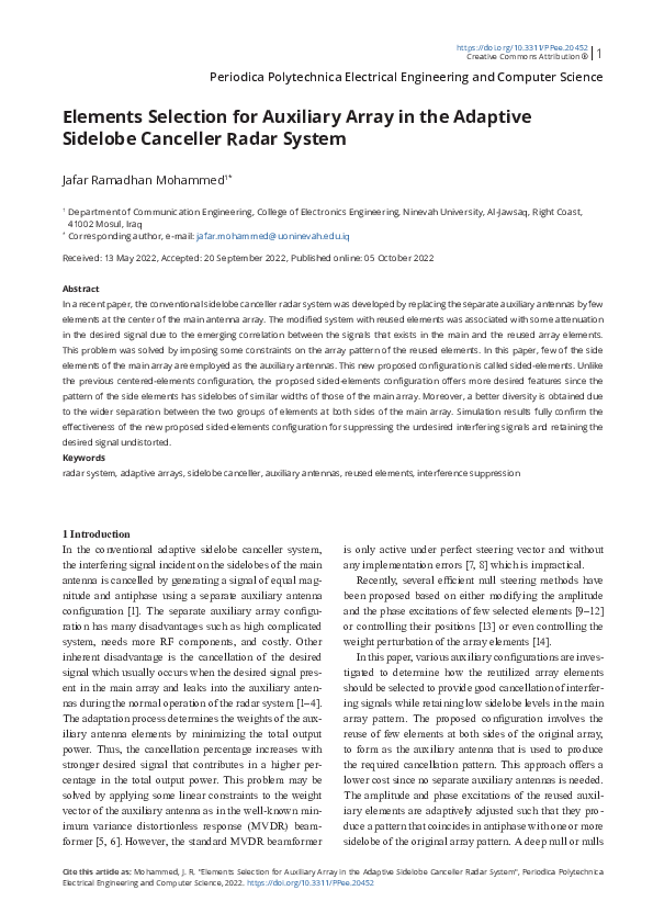 (PDF) Elements Selection for Auxiliary Array in the Adaptive Sidelobe ...