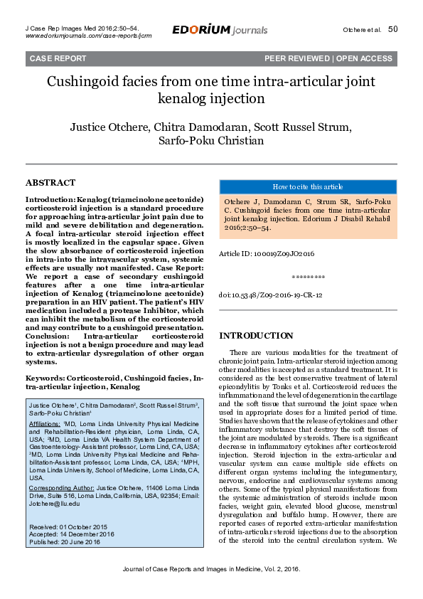 (PDF) Cushingoid facies from one time intraarticular joint kenalog