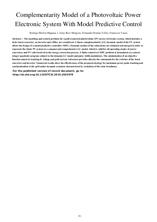 (PDF) Complementarity Model of a Photovoltaic Power Electronic System ...