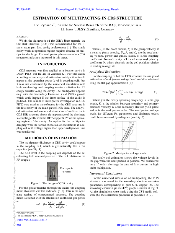 (PDF) Estimation of Multipacting in CDS Structure