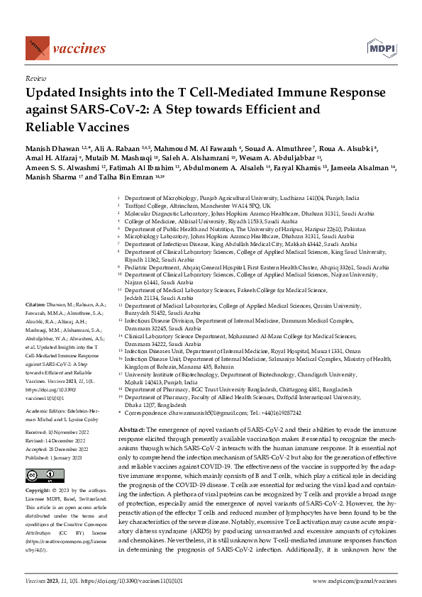 (PDF) Updated Insights into the T Cell-Mediated Immune Response against ...