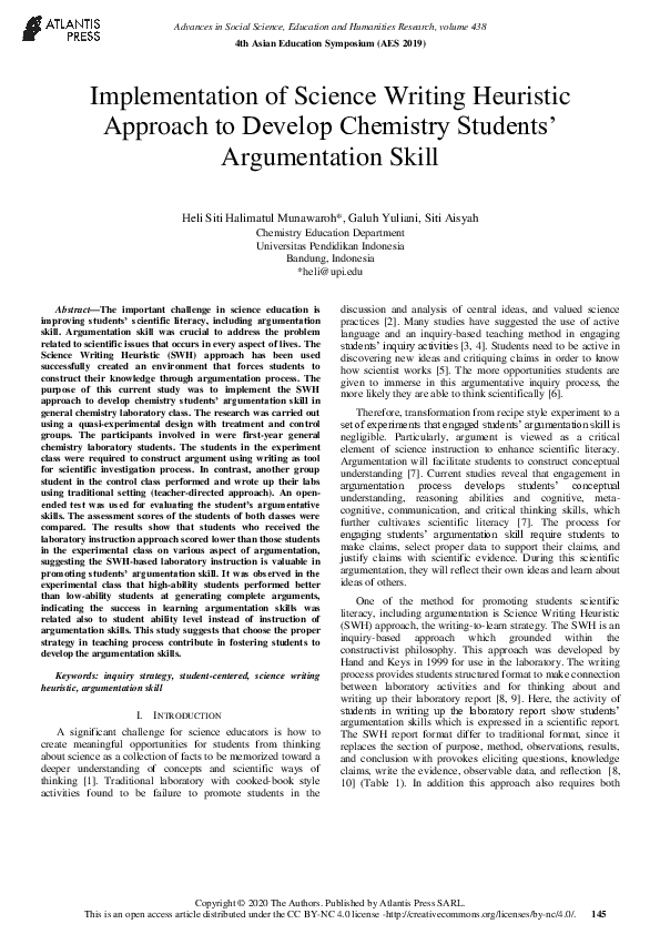 (PDF) Implementation of Science Writing Heuristic Approach to Develop ...