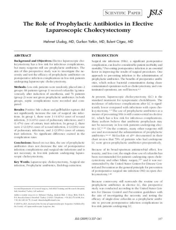 (PDF) The role of prophylactic antibiotics in elective laparoscopic ...