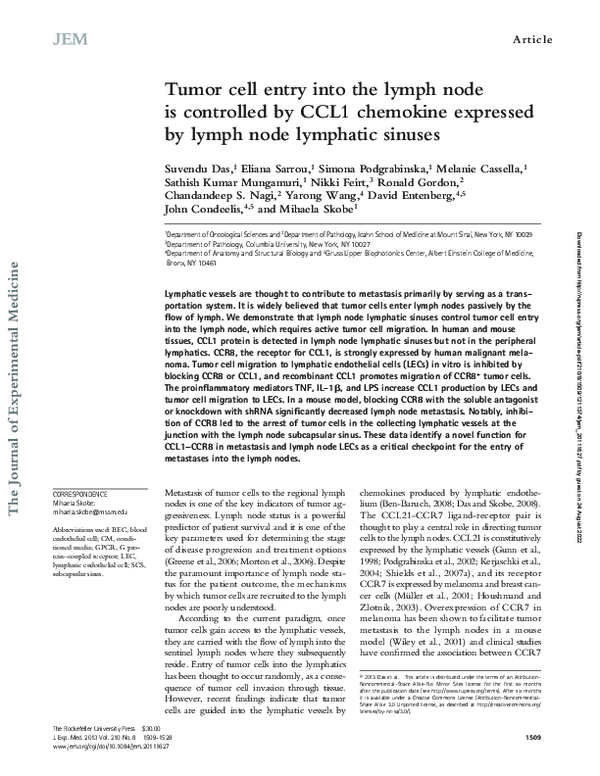 (PDF) Tumor cell entry into the lymph node is controlled by CCL1 ...