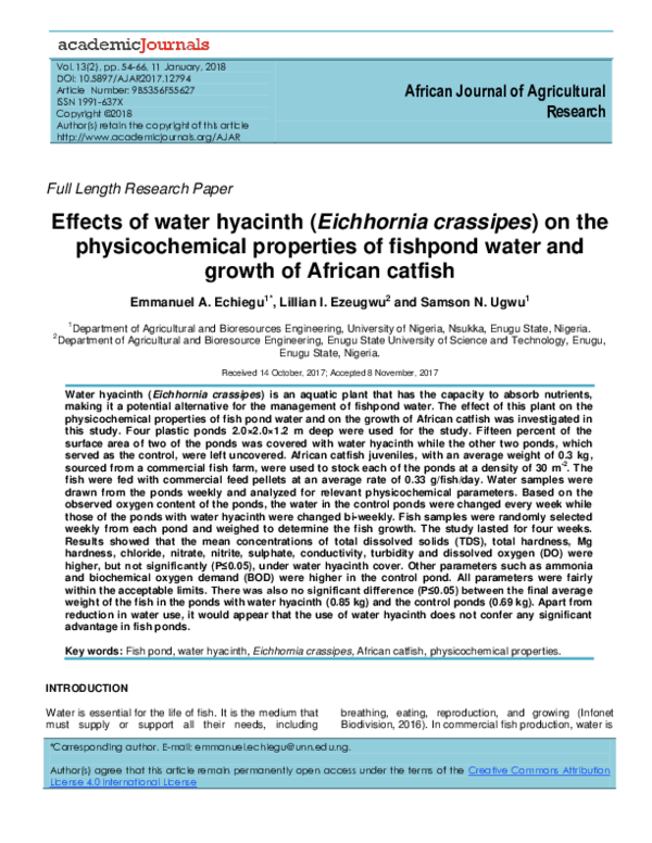 (PDF) Effects of water hyacinth Eichhornia crassipes root extracts on ...