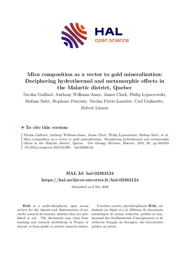 (PDF) Mica composition as a vector to gold mineralization: Deciphering ...