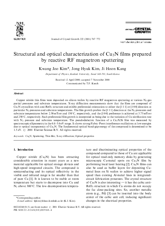 (PDF) Structural and optical characterization of Cu3N films prepared by ...