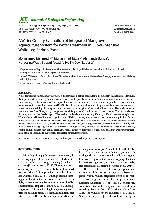 (PDF) A Water Quality Evaluation of Integrated Mangrove Aquaculture ...