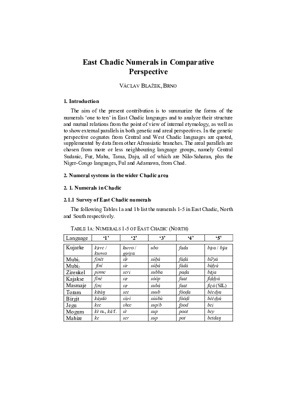 (PDF) East Chadic numerals in comparative perspective. In: Topics in ...