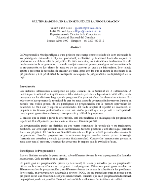 (PDF) Multiparadigma en la enseñanza de la programacion