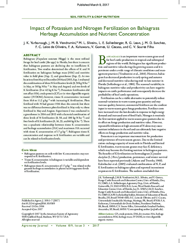 (PDF) Impact of Potassium and Nitrogen Fertilization on Bahiagrass ...