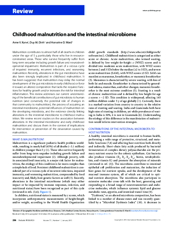 (PDF) Childhood malnutrition and the intestinal microbiome