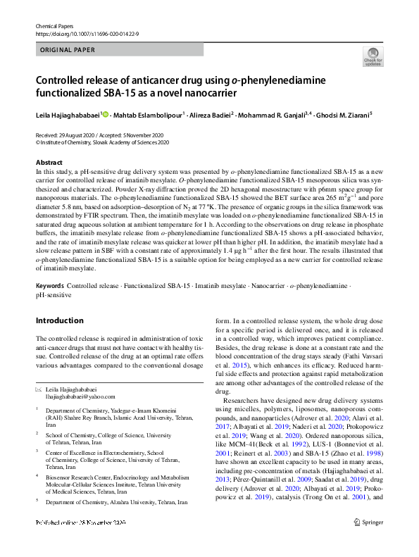 (PDF) Controlled release of anticancer drug using o-phenylenediamine ...