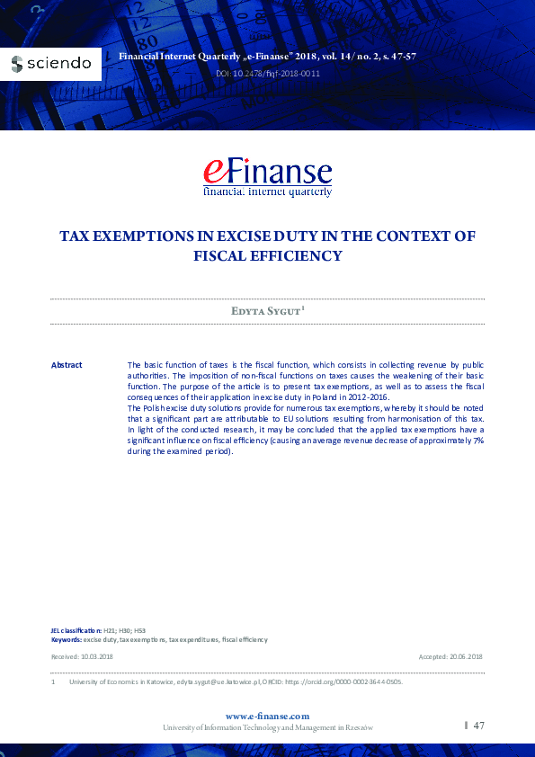 (PDF) Tax Exemptions in Excise Duty in the Context of Fiscal Efficiency