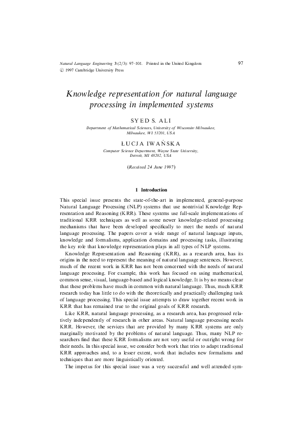 (PDF) Knowledge representation for natural language understanding: the ...