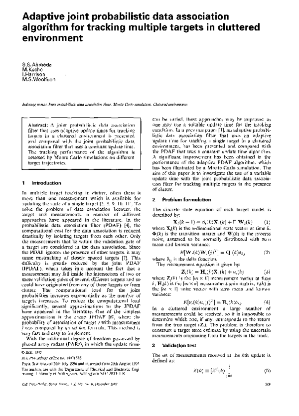 (PDF) Adaptive joint probabilistic data association algorithm for ...