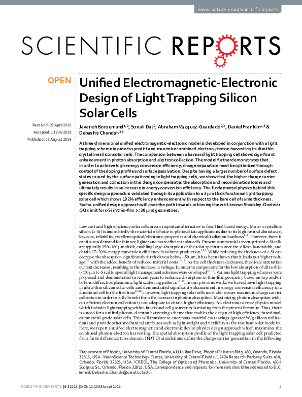 (PDF) Unified Electromagnetic-Electronic Design of Light Trapping ...
