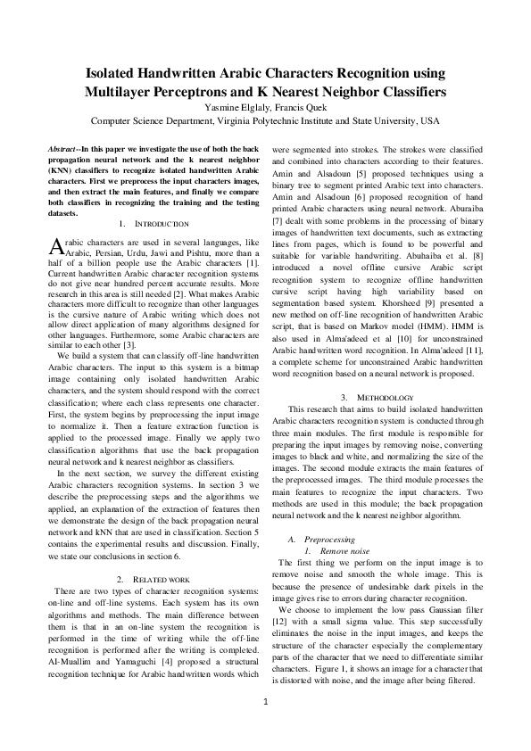 (PDF) Isolated Handwritten Arabic Characters Recognition using ...