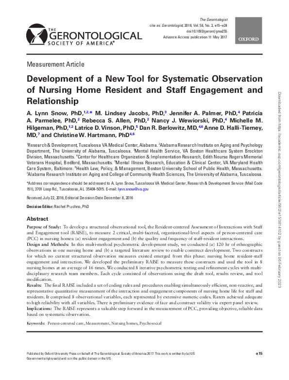 (PDF) Development of a New Tool for Systematic Observation of Nursing ...