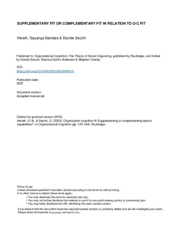 (PDF) Organization-cognition fit: Supplementary fit or Complementary ...
