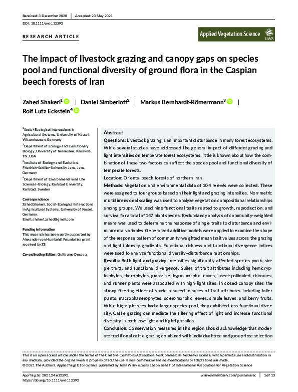 (PDF) The impact of livestock grazing and canopy gaps on species pool ...
