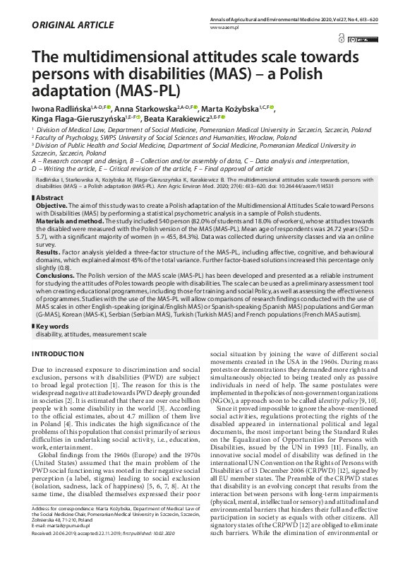 (PDF) The multidimensional attitudes scale towards persons with ...