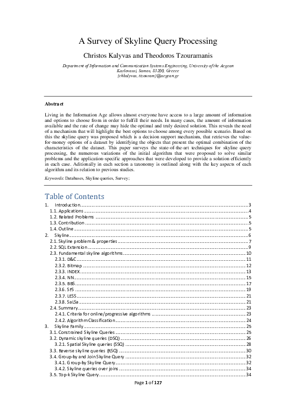 (PDF) A Survey of Skyline Query Processing | Christos Kalyvas ...