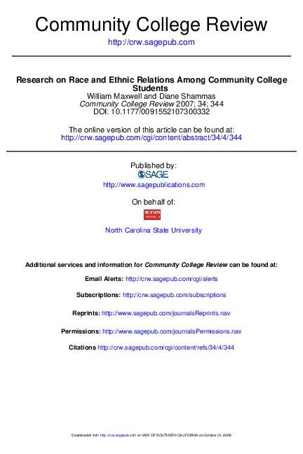 (PDF) Research on Race and Ethnic Relations Among Community College ...