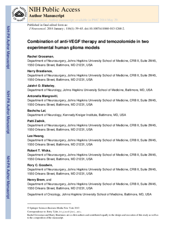 (PDF) Combination of anti-VEGF therapy and temozolomide in two ...