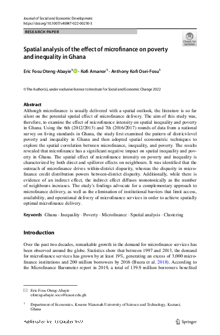 (PDF) Spatial analysis of the effect of microfinance on poverty and ...