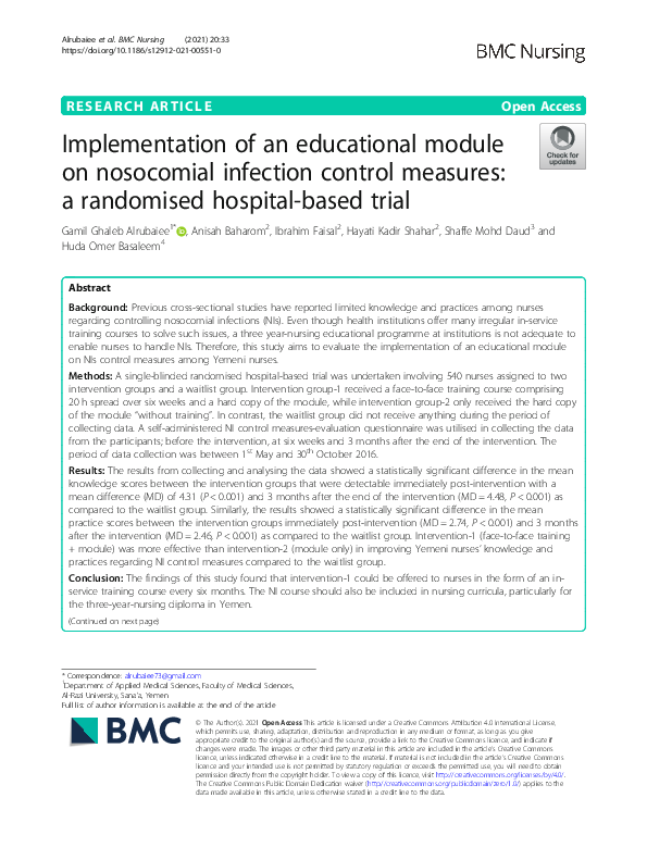 (PDF) Implementation of an educational module on nosocomial infection ...