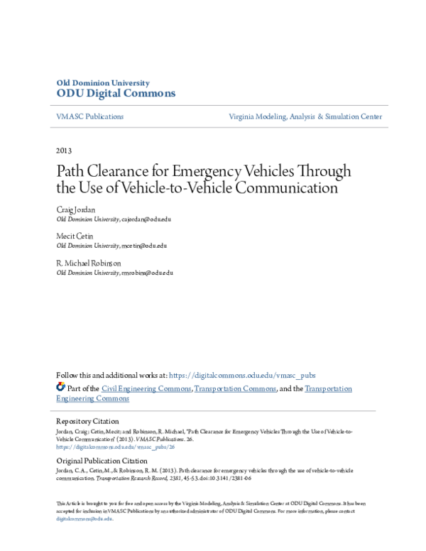 (PDF) Path Clearance for Emergency Vehicles Through the Use of Vehicle ...