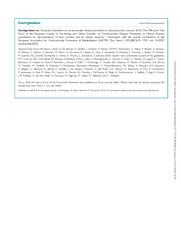 (PDF) European Guidelines on cardiovascular disease prevention in ...