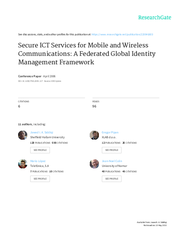 (PDF) Secure ICT services for mobile and wireless communications