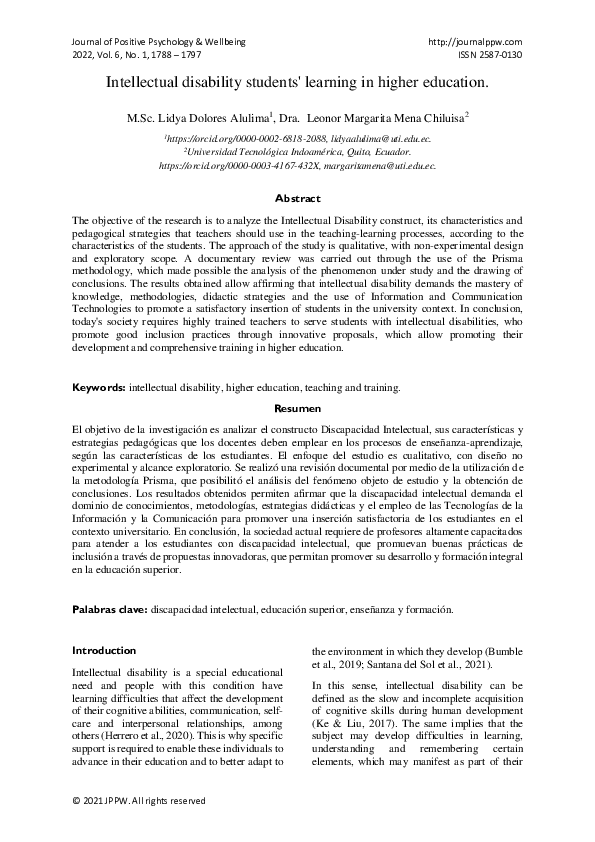 (PDF) Intellectual disability students' learning in higher education