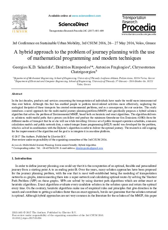 (PDF) A hybrid approach to the problem of journey planning with the use ...